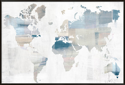 World Map Blue - Canvas