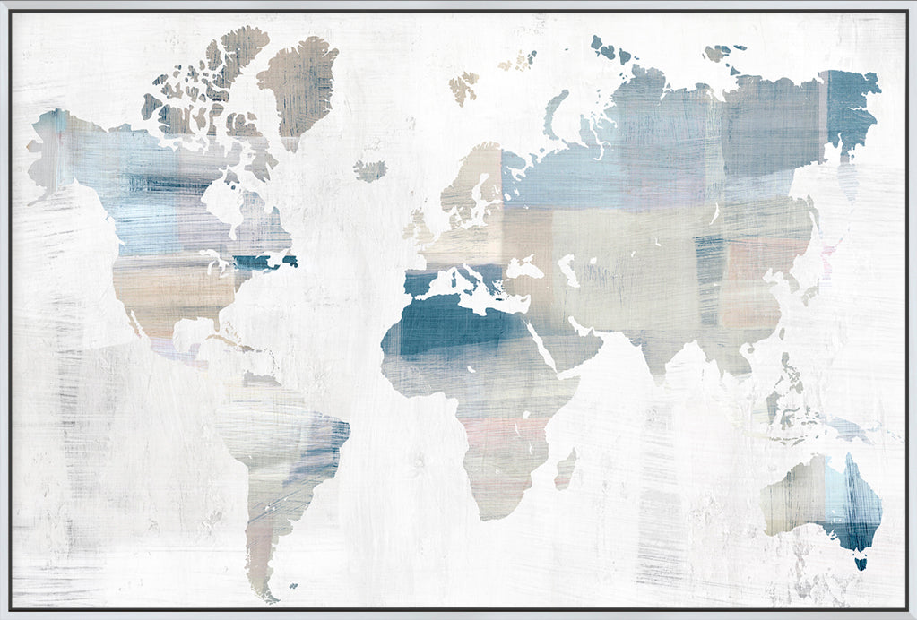 World Map Blue - Canvas