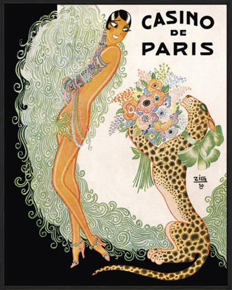 Vintage Showgirl with Leopard - Canvas Gallery Black