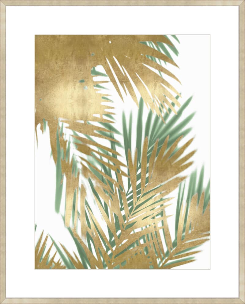Palm Shadows Gold on Green II  - 10cm Mount Board Sm. Box Champagne