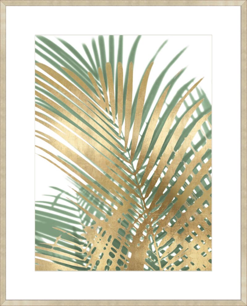Palm Shadows Gold on Green I  - 10cm Mount Board Sm. Box Champagne