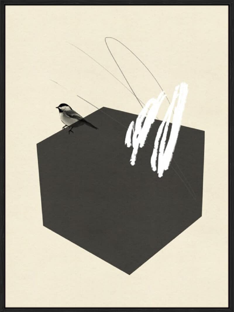 Steel Sequin with Bird II - Canvas Gallery Black