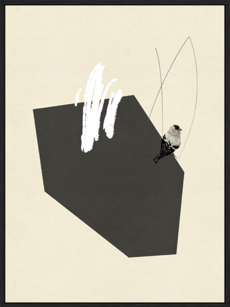 Steel Sequin with Bird IV - Canvas Gallery Black