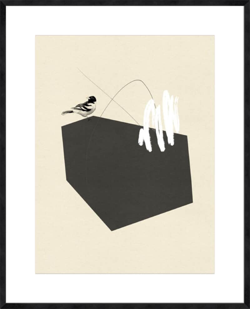 Steel Sequin with Bird I - 10cm Mount Board Sm. Black Woodgrain