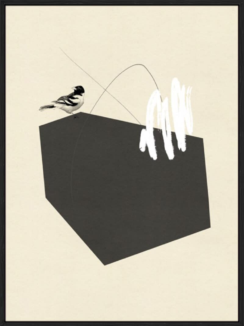 Steel Sequin with Bird I - Canvas Gallery Black