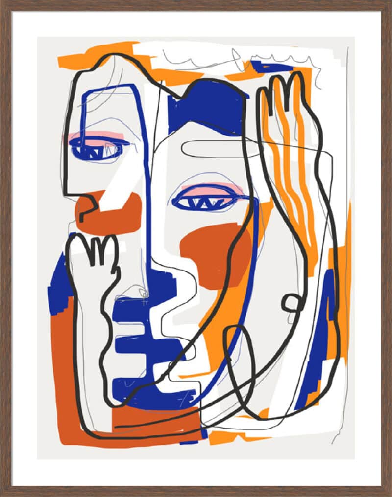 Abstract Line Art Romance - 5cm White Border Box Walnut