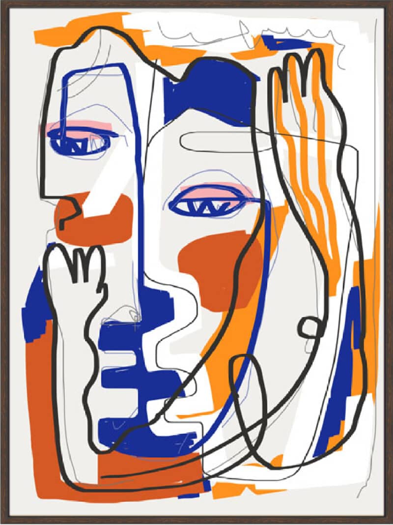 Abstract Line Art Romance - Canvas Gallery Walnut