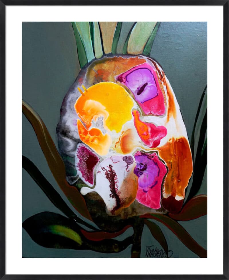 Flower P - 5cm White Border Box Black