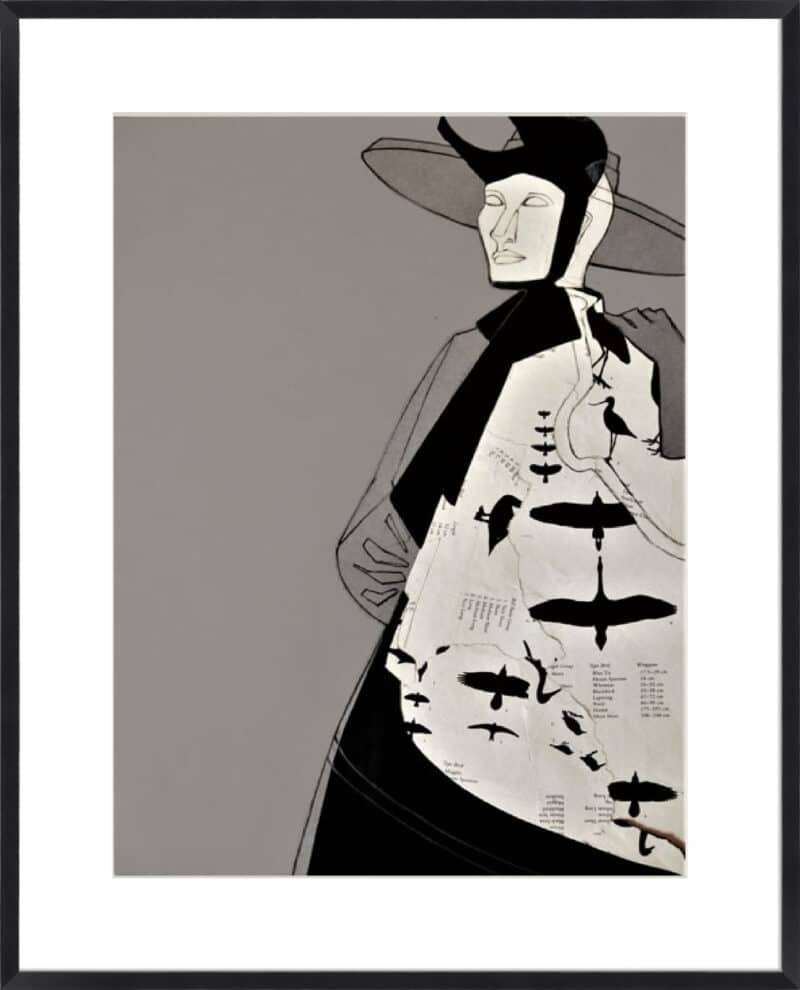 Lady with birds - 10cm Mount Board Box Black