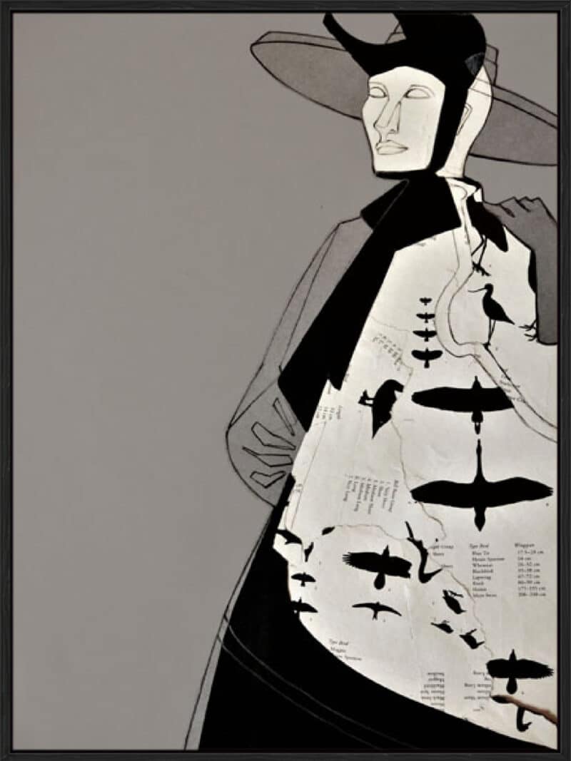 Lady with birds - Canvas Gallery Black