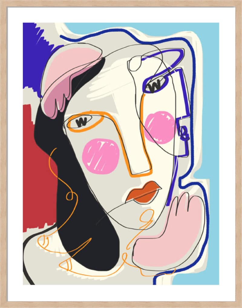 Muse Line Art Portrait - 5cm White Border Box Natural